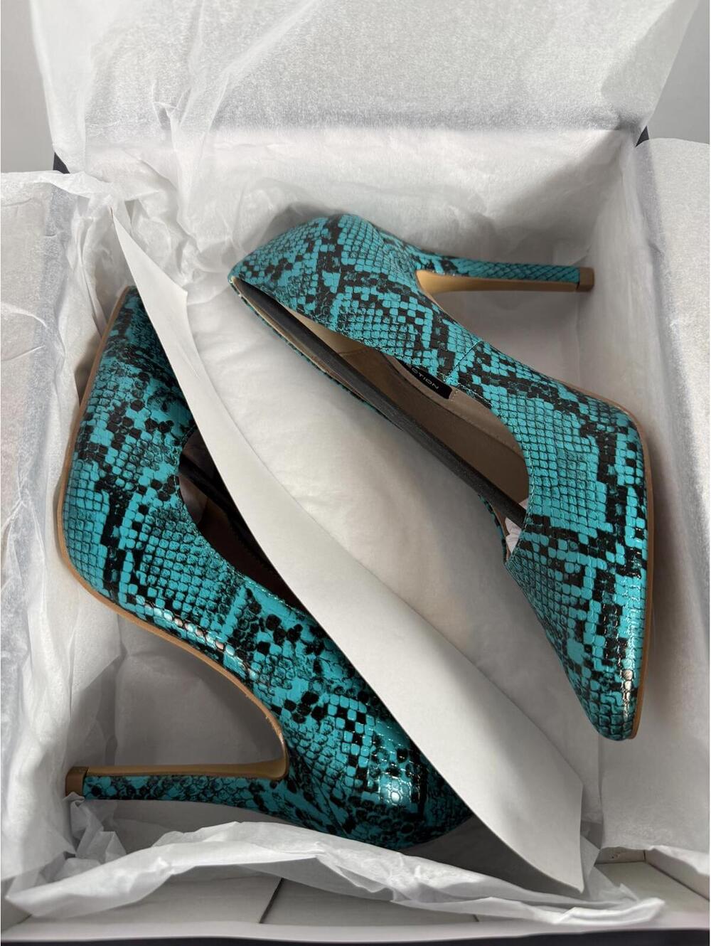 French Connection Snakeskin Print Heels Green/Black Size 6 NWB - Picture 4 of 11